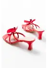 S-622 Kırmızı Orkide Detaylı İnce Topuklu Kadın Terlik