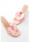 S-622 Pembe Orkide Detaylı İnce Topuklu Kadın Terlik