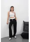Şeritli Garnili Pantolon Siyah