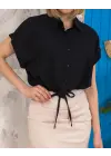 Sıfır Kollu Bağlamalı Crop Gömlek Siyah S255359