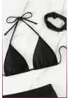 Siyah Askılı Bikini Takımı + Ayarlanabilir Büzgülü Etek – Tatil Stili