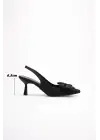 Siyah Fiyonklu Kitten Topuklu Slingback Kadın Ayakkabı TR08MS24A