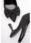 Siyah Fiyonklu Kitten Topuklu Slingback Kadın Ayakkabı TR08MS24A