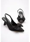 Siyah Fiyonklu Kitten Topuklu Slingback Kadın Ayakkabı TR08MS24A