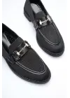 Siyah Kadın Loafer Metal Tokalı Rahat Günlük Ayakkabı TR30MS02A