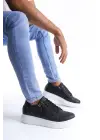 Warrior Bağcıklı ve Fermuarlı Cilt Erkek Günlük Sneaker Siyah Ayakkabı