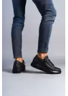 Tb155 Warrior Bağcıklı Ve Fermuarlı Cilt Erkek Günlük Sneaker Ayakkabı Cst - Siyah