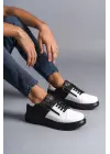 Warrior Bağcıklı ve Fermuarlı Cilt Erkek Günlük Sneaker Siyah-Beyaz Ayakkabı
