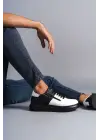 Warrior Bağcıklı ve Fermuarlı Cilt Erkek Günlük Sneaker Siyah-Beyaz Ayakkabı