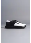 Warrior Bağcıklı ve Fermuarlı Cilt Erkek Günlük Sneaker Siyah-Beyaz Ayakkabı