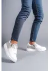 Warrior Bağcıklı ve Fermuarlı Cilt Süet Erkek Günlük Sneaker Beyaz-Gri Ayakkabı