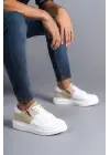 Warrior Bağcıklı ve Fermuarlı Cilt Süet Erkek Günlük Sneaker Beyaz-Krem Ayakkabı