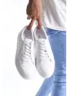 Prestige Bağcıklı Cilt Kapitone Desenli Erkek Günlük Sneaker Beyaz Ayakkabı