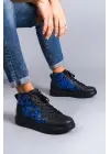 Toronto Bağcıklı Cilt Mavi Desenli Erkek Spor Bot St Siyah