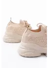 Sp-2024 Bej Günlük Bağcıklı Fileli Taş Aksesuarlı Kadın Spor Ayakkabı