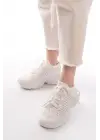 Sp-2024 Beyaz Günlük Bağcıklı Fileli Taş Aksesuarlı Kadın Spor Ayakkabı