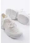 Sp-2024 Beyaz Günlük Bağcıklı Fileli Taş Aksesuarlı Kadın Spor Ayakkabı