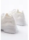 Sp-2024 Beyaz Günlük Bağcıklı Fileli Taş Aksesuarlı Kadın Spor Ayakkabı