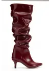 Sr-2001 Bordo Kırışık İnce Topuklu Günlük Bayan Çizme