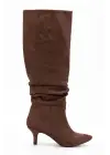 Sr-2001 Kahverengi Süet Topuklu Günlük Bayan Çizme