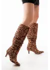 Leopar İnce Topuklu Günlük Bayan Çizme