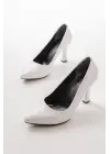 Beyaz Rugan Günlük 9 Cm Topuklu Bayan Stiletto Ayakkabı