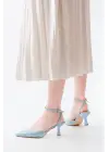 St-004 Bebe Mavi Rugan Günlük 7 Cm Topuklu Bayan Ayakkabı