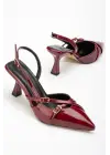 Bordo Rugan Günlük 7 Cm Topuklu Bayan Ayakkabı