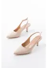 ST-1152 Bej Günlük 7 cm Topuklu Kadın Ayakkabı