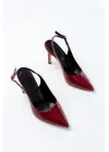 ST-1153 Bordo Rugan Günlük Arkası Açık 9 cm Topuklu Kadın Ayakkabı