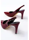 ST-1153 Bordo Rugan Günlük Arkası Açık 9 cm Topuklu Kadın Ayakkabı