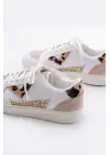 Sv-01 Beyaz Leopar Desenli Bağcıklı Kadın Spor Ayakkabı
