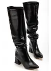 Syt-2002 Siyah Kırışık Rugan Körüklü Kalın Topuklu Günlük Bayan Çizme