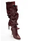 Syt-2003 Bordo Cilt Körüklü İnce Topuklu Günlük Bayan Çizme