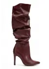 Syt-2003 Bordo Cilt Körüklü İnce Topuklu Günlük Bayan Çizme