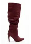 Syt-2003 Bordo Süet Körüklü İnce Topuklu Günlük Bayan Çizme