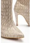 Syt-2004 Bej Kroko Günlük Bayan Çizme