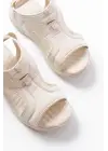 T-221 Bej  Spring Paraşüt Kumaş Lastikli Ortopedik Kadın Sandalet