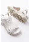 T-221 Beyaz  Spring Paraşüt Kumaş Lastikli Ortopedik Kadın Sandalet