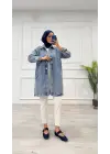 Taşlı Tunik Ceket Kar Yıkama Orta Mavi D2516