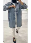 Taşlı Tunik Ceket Kar Yıkama Orta Mavi D2516