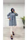 Taşlı Tunik Ceket Kar Yıkamalı Mavi D2516