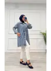 Taşlı Tunik Ceket Kar Yıkamalı Mavi D2516