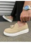 Tb154 Blaze Bağcıksız Püsküllü Süet Erkek Günlük Spor Klasik Ayakkabı Sbt - Krem