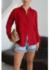 Tek Cepli Müslin Gömlek Bordo Pt