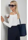 Tek Omuz İpli Bluz Beyaz T4328
