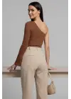 Tek Omuzlu Basic Bluz Kahve T4275