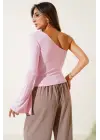 Tek Omuzlu Basic Bluz Pembe T4275