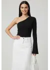 Tek Omuzlu Basic Bluz Siyah T4275