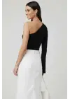 Tek Omuzlu Basic Bluz Siyah T4275